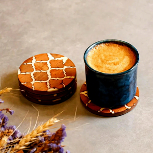 Round Wooden <b>Coasters</b> Set With Geometric Pattern Bohemian Style <b>Heat</b> Resistant Drink Mats For Coffee Table Decor - Product Image 1