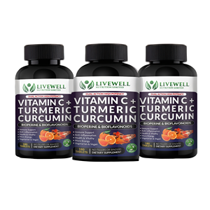 Livewell Vitamina C, Cúrcuma, Curcumina y Bioperina, 180 Tabletas, Paquete Triple, Apoyo Inmunológico - Product Image 2