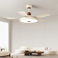 Ventilateur de plafond européen moderne de 52 pouces Lampe à LED Télécommande 6 vitesses Moteur BLDC DC 5 Smart Décoratif Bois de Noyer Couleur Nickel