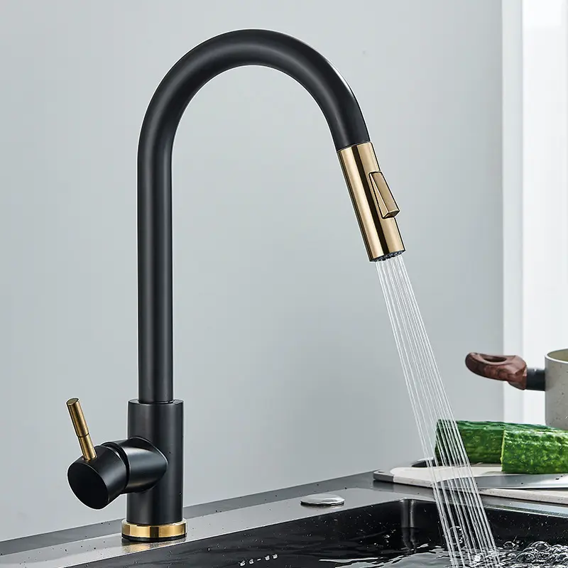 Wholesale Black Gold Faucet Kitchen Mixer Water Pull-out 304 Stainless Steel Kitchen Faucet