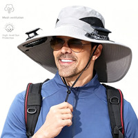 Chapeau de pêcheur pour homme, avec double ventilateur rechargeable à énergie solaire, réglable, couleur unie, protection solaire, pour la randonnée et la pêche en extérieur