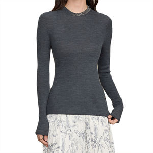 Seamless Integrated Fine Wool Knit Base Layer WomenInner Wear Heavy Industry <b>Beaded</b> <b>Top</b> Crew Neck Design Sweater - Product Image 5