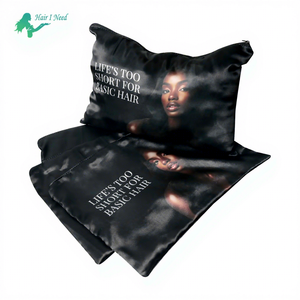 接发包装真丝拉链缎面袋定制标志印花缎面拉链发型师袋假发收纳袋 - Product Image 1