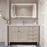 Ensemble de meubles de salle de bain en chêne de style américain, avec lavabo intégré en céramique, meuble-lavabo en bois massif avec vasque