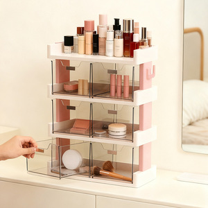 데스크탑 스탠딩형 플라스틱 화장품 수납 랙 4단 멀티 레이어 서랍 디자인 투명 정리함 - Product Image 3