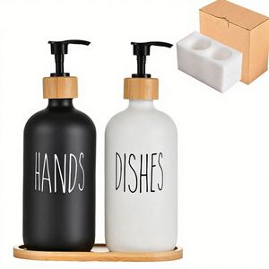 Soap Dispenser with Tray 2 Pack Hand and Dish Soap Bottle for <b>Bathroom</b> and Kitchen - Product Image 1