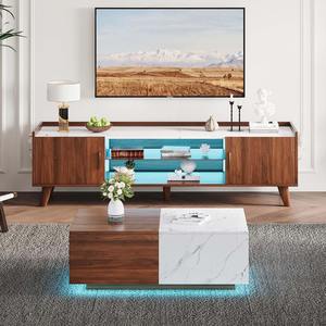 סיטונאי מודרני מבריק גבוהה סגנון פורניר הוביל בידור 65 "טלוויזיה לעמוד עם שקעים כוח אחסון מוסתר - Product Image 1