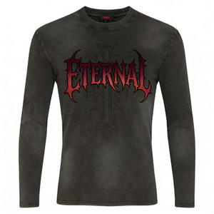<span class=keywords><strong>T</strong></span>-shirt à manches longues gris foncé, imprimé à thème de police gothique, haut décontracté, style vintage délavé, <span class=keywords><strong>t</strong></span>-shirt graphique gothique - Product Image 1