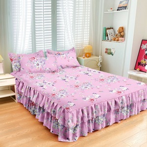 Ensemble de jupe de lit Princesse en dentelle douce pour la peau, antidérapant, pour tailles Full, Queen, King, comprenant un drap-housse et 2 taies d'oreiller pour chambre à coucher - Product Image 6