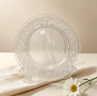 Assiette de présentation élégante en verre avec bord décoratif pour mariage, dîner, banquet, centre de table, restaurant, traiteur, service et décoration