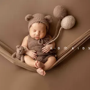 Vêtements en tricot pour bébé, ourson en peluche pour nouveau-né, ensemble complet, accessoires de photographie pour nouveau-né