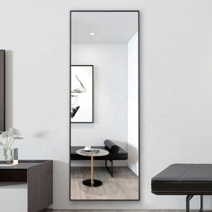 Miroir rectangulaire pied, <span class=keywords><strong>grand</strong></span> format, cadre en métal, noir or, 1 pièce, suspension murale, longue longueur, miroir sur pied - Product Image 6