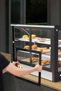 Calentador de Alimentos Comercial de 2 Niveles y 820W de Acero Inoxidable con Puerta Corredera para Exhibición de Panadería/Pizza/Pollo Frito - Product Image 3