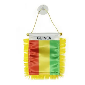 Bendera Satin Guinea Kustom Spanduk Bendera Mini Mobil dengan Rumbai Kuning