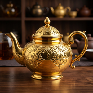 Tetera dorada con tapa y asa, diseño de lujo, hervidor de agua - Product Image 3