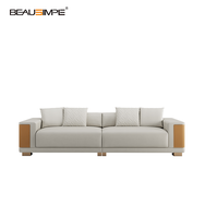 Canapé sectionnel en cuir de luxe de conception italienne, canapé rectangulaire en tissu européen pour salon de villa léger