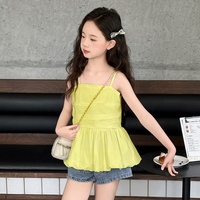 Vêtements d'été pour grandes filles, haut à volants jaune, short en jean, ensemble deux pièces