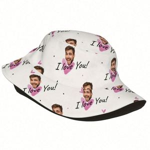 Bob unisexe en polyester avec impression photo personnalisée 'I Love You' et motif feuille de dessin animé – Casquette de pêcheur idéale pour un style urbain masculin - Product Image 3