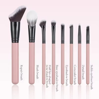 Ensemble de 8 pinceaux de maquillage en poils synthétiques doux vegan rose pour le blush, le contour du nez, les ombres à paupières et le blending des yeux