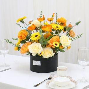 Boîte à fleurs <span class=keywords><strong>en</strong></span> forme de seau, cadeau artisanal pour le Nouvel An, bouquet de tournesols, roses et orchidées artificielles, décoration de fête de mariage, décoration de table - Product Image 1