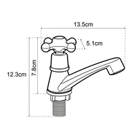 Robinet de lavabo de salle de bain en alliage de zinc chromé à montage sur comptoir, corps en ABS, poignée croisée, eau froide uniquement, cartouche en laiton