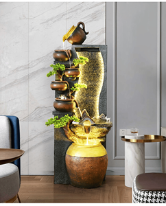 <span class=keywords><strong>Fontaine</strong></span> d'intérieur élégante en céramique à plusieurs niveaux avec cascade coulante et décor bonsaï idéal pour la décoration zen de la maison ou du bureau - Product Image 1