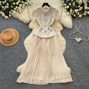 Robe décontractée pour femme de qualité supérieure, style français, cintrée à la taille, coupe trapèze, douce, ajourée, en dentelle - Product Image 2