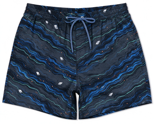 <b>Men's</b> Quick Dry Board <b>Shorts</b> Elastic Waist Drawstring Blue Wave Print <b>Swim</b> Trunks - Product Image 1
