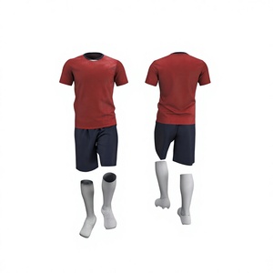 Ensemble de tenue de football pour hommes, maillot rouge, short bleu marine, chaussettes blanches, 100% polyester, évacuation de l'humidité, col rond, manches courtes - Product Image 3