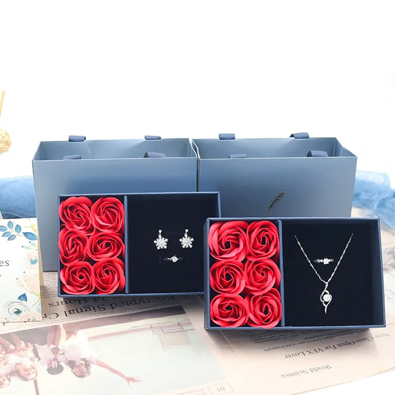 2022 New 6pcs Rose Soap Flower Gift Box Necklace Lipstick Box Valentines Day Mothers Day Birthday Gift