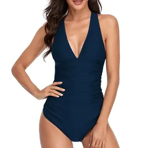 One Piece Swimsuits with Ruched Bathing Suits Tummy Control Beach Swimwear for Women