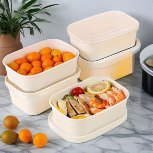 Bol à salade en papier blanc de taille personnalisée rectangulaire, récipient à soupe, bol en papier blanc avec couvercle en plastique - Product Image 3