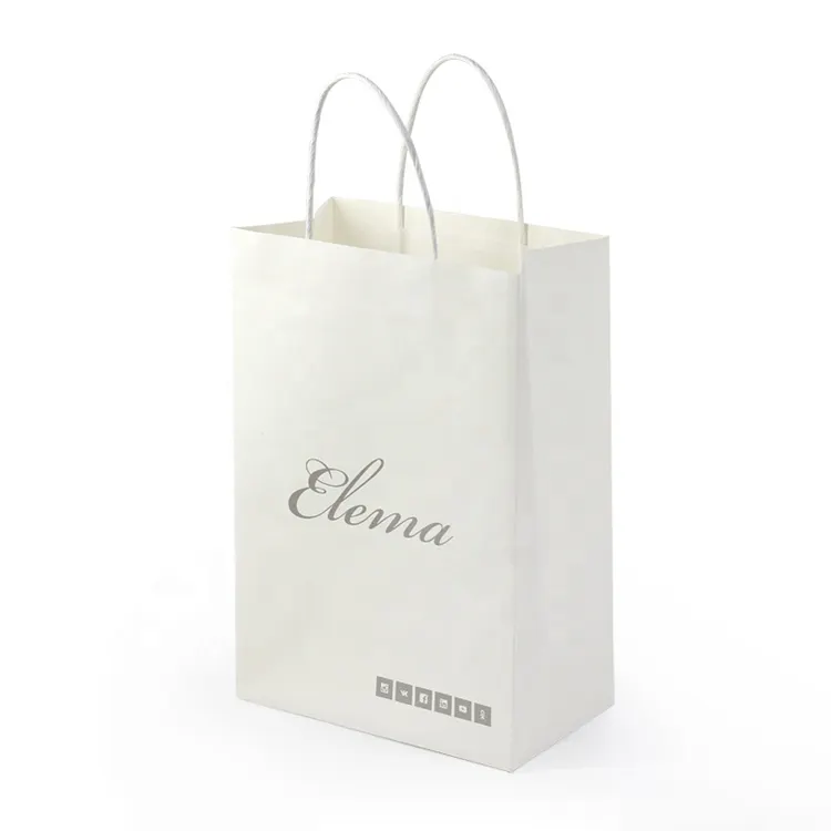 Wholesale custom print logo white kraft paper bag with twisted handle stand up cheap price recyclable paper bag