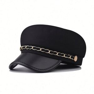 Boina de Moda Británica 2025, Primavera-Otoño, con Cadena de Espina de Pescado, Visera de PU, Estilo Capitán, Personalizada - Product Image 1
