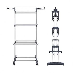Multi-Layer Home Clothes Hanger Movable Universal Wheel Metal Indoor Balcony Hanging Stand Easy Installation for <b>Drying</b> Cloths - Product Image 3