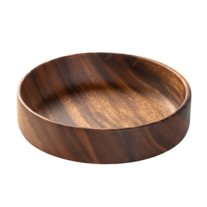 Venta al por mayor logotipo grabado personalizado nogal sudamericano plato redondo para aperitivos de frutas plato de madera de acacia ensaladera - Product Image 1