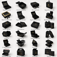 Boîte cadeau rigide noire pliable avec impression de monogramme personnalisée de luxe pour vêtements, t-shirts, sweats à capuche, chaussures, chemises, sacs à main