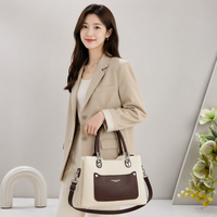 Sac fourre-tout imperméable en PU grande capacité avec design color block, forme carrée, fermeture éclair, pour femmes, usage quotidien et voyage