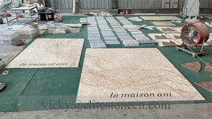 Mosaïque de marbre blanc incrusté d'or, découpe au jet d'eau, personnalisée pour motifs de sol, médaillon et design de mosaïque en incrustation - Product Image 5