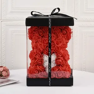 Hot Popular Transparent Clear Plastic Bakery Cake Packaging Box Valentine Day Rose Bear Flower Gift Box