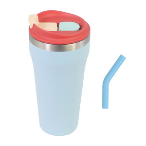<span class=keywords><strong>Tasse</strong></span> à café isotherme en acier inoxydable <span class=keywords><strong>2</strong></span>-en-1 de 16 oz avec couvercle, double paroi isolée, pour voyage, à boire directement et avec paille, double usage - Product Image 4