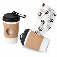 Distributeur de sacs à déjections pour chiens et chats Jinke en forme de tasse à café, parfumé, support de déchets pour animaux de compagnie, mousqueton portable, clip de laisse extérieur, biodégradable