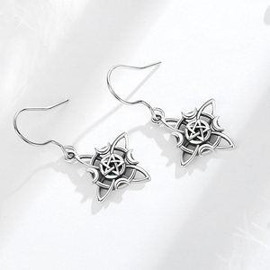 Pendientes Colgantes Changda <span class=keywords><strong>de</strong></span> Plata <span class=keywords><strong>de</strong></span> Ley 925 con Nudo Celta Irlandés, Nudo <span class=keywords><strong>de</strong></span> la Madreperla, Triquetra, Magia Wicca y Nudo <span class=keywords><strong>de</strong></span> <span class=keywords><strong>Brujas</strong></span> para Halloween - Product Image 6