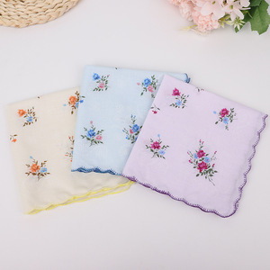 Pañuelo pequeño Floral Vintage estampado para mujer, pañuelo cuadrado de bolsillo de algodón de 30*30cm, pañuelo de loto de lujo con borde festoneado para mujer - Product Image 5