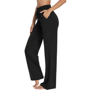 Pantalon de jogging unisexe respirant à jambe large avec cordon de serrage et poches, idéal pour le yoga, la détente et l'entraînement estival - Product Image 1