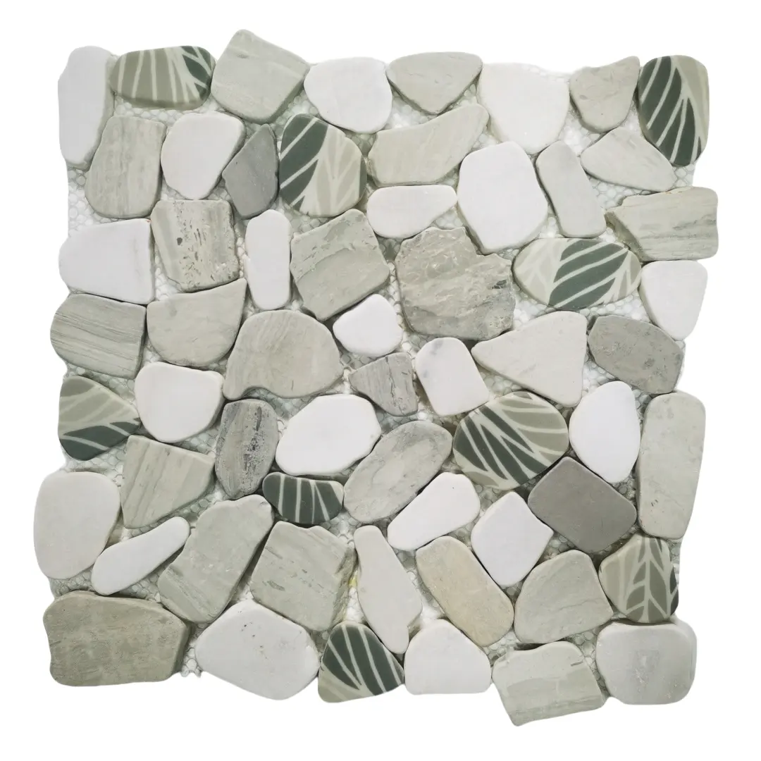 Mosaico de guijarros, mosaico de mármol, colores mezclados, azulejos de cerámica de piedra para pared y suelo interior, azulejo de pared pelado y Palo