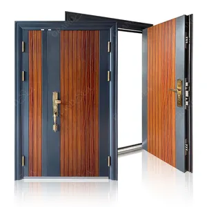 Panama market double hollow insulated metal anti rust security steel entry doors with one and half opening design