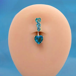 เครื่องประดับเจาะสะดือสแตนเลสสตีลรูปหัวใจสี่ดวงประดับเพชรหลากสีขนาด 14 เกจ แหวนเจาะสะดือเซ็กซี่ ของขวัญเครื่องประดับ<span class=keywords><strong>ร่</strong></span>างกาย - Product Image 2