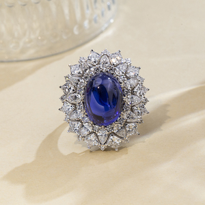 Messi Jewelry MSR-1781 PT950 Oval Cut Blue Sapphire Diana <b>Ring</b> Fashion <b>Ring</b> Engagement <b>Ring</b> for Women - Product Image 1