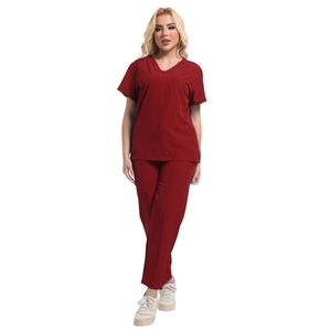 HZMNOI Women's Scrub Set Gray V-Neck Top And Pants Moisture Wicking Hospital Uniforms For Nursing Workwear - Product Image 4